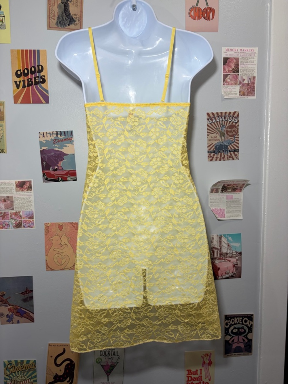 Yellow Lace Chemise Slip with Pink Bow Accent - Picture 2 of 6